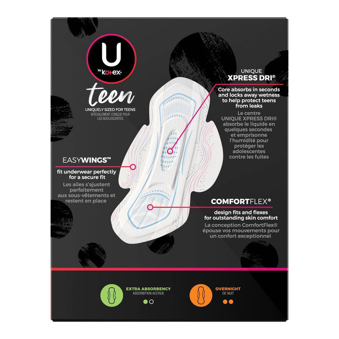U by Kotex Ultra Thin Teen Feminine Fragrance Free Pads with Wings - Extra Absorbency - 28ct