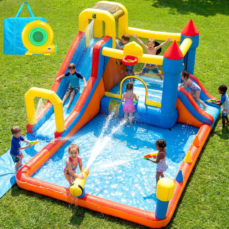 Whubefy18ft Big Inflatable Water Slide Bounce House For Kids Backyard, 13-In-1 Large Waterslide Water Park Bouncy Castle With Extension Lawn Slip Slide, Sprinkler Arch, Splash Pool For Summer Outdoor (LOCAL PICKUP ONLY)