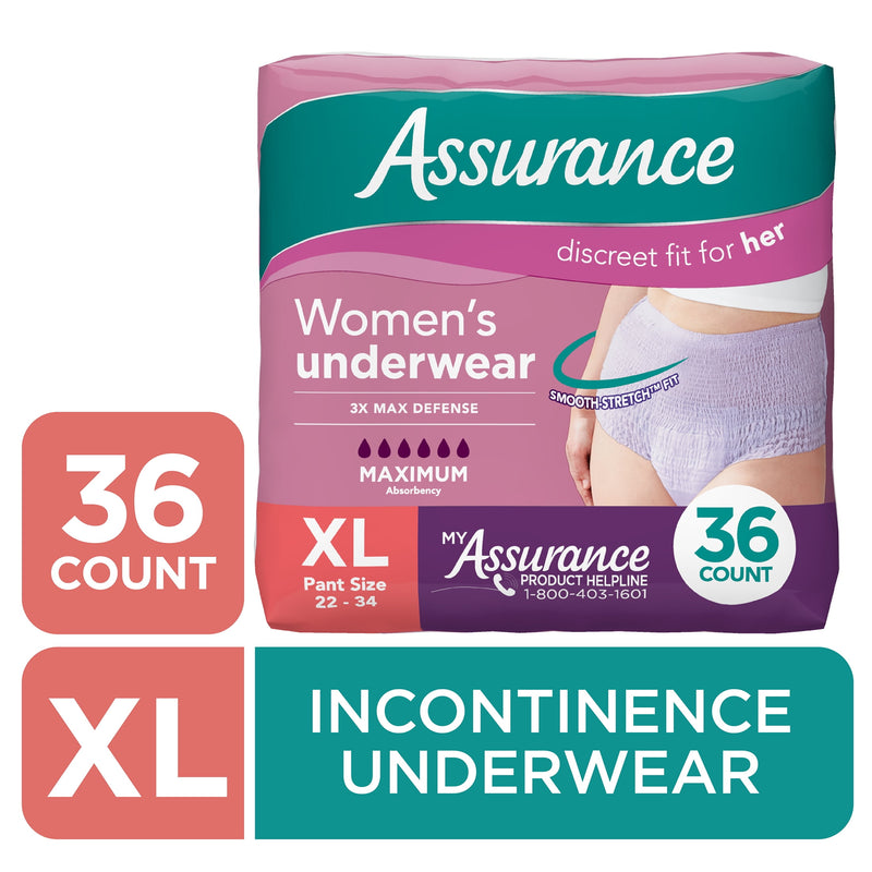 Assurance Women's Incontinence and Postpartum Underwear, XL , Maximum Absorbency, 36 Count