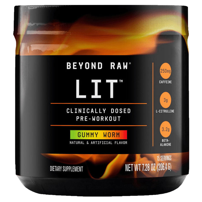 Beyond Raw LIT Pre-Workout Powder, Gummy Worm, 250mg Caffeine, 7.44 oz