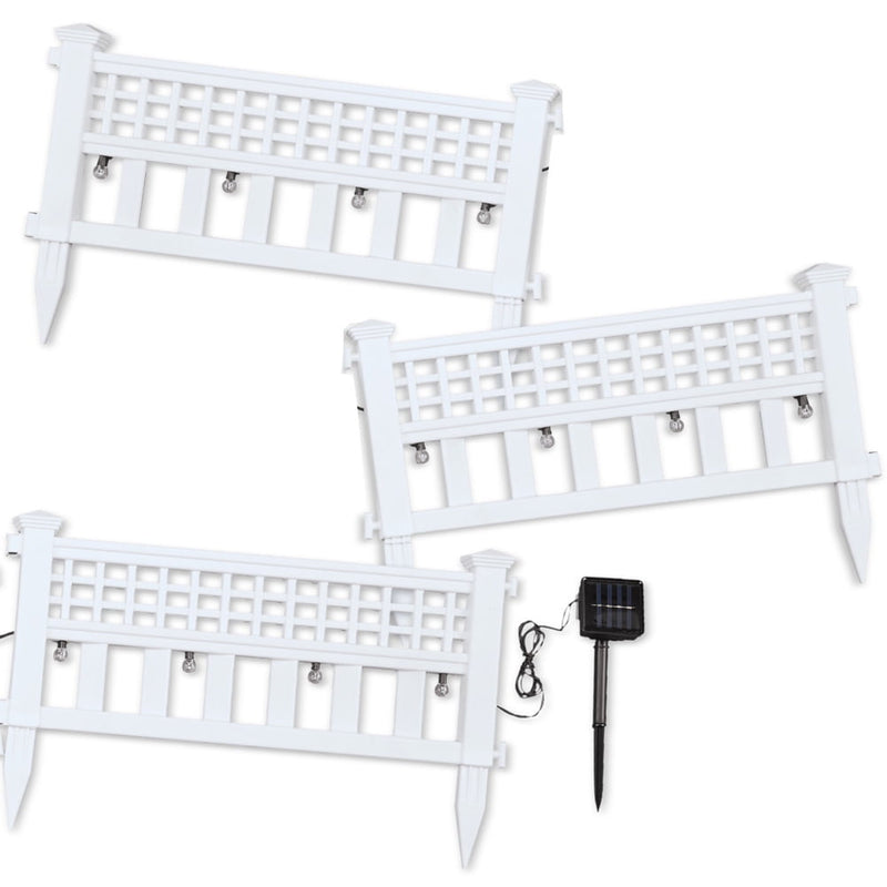Collections Etc Solar Powered White Garden Border Fence - Set of 3 - 23.630 x 10.250 x 3.380