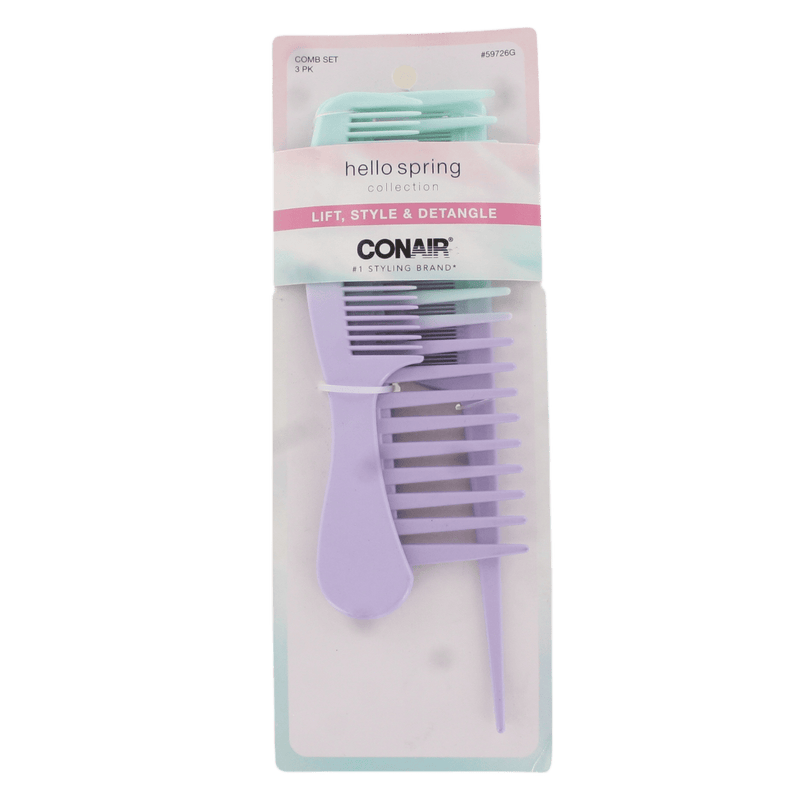 Conair Hello Spring Collection Life, Style and Detangle Hair Combs, 3-Piece Set