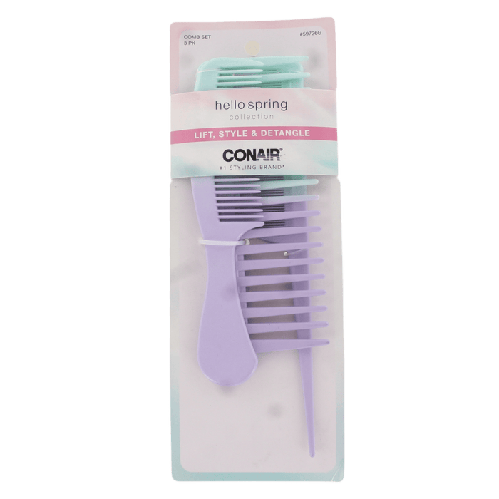 Conair Hello Spring Collection Life, Style and Detangle Hair Combs, 3-Piece Set