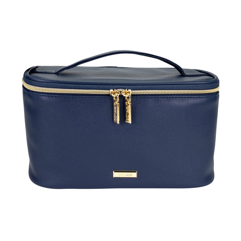 Conair Navy Caviar-Textured Train Case, Travel-Ready Beauty Organizer with Gold-Tone Hardware
