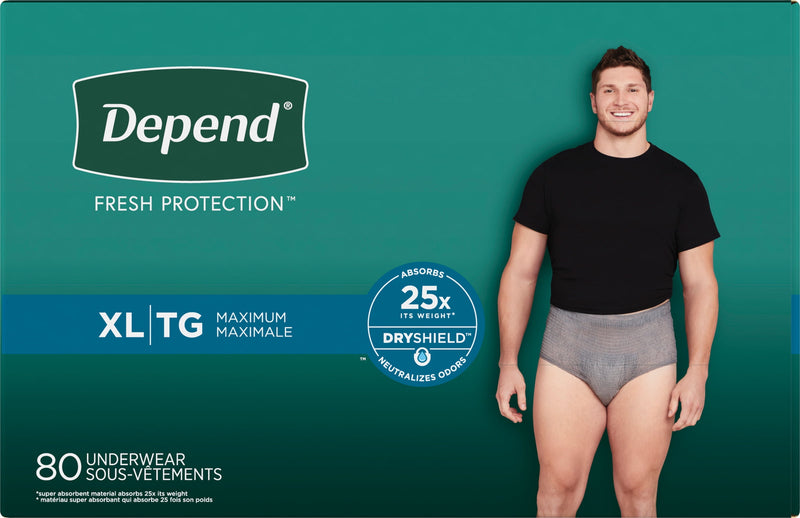 Depend Fresh Protection Adult Incontinence Underwear for Men, Extra-Large - Grey, 80 ct.