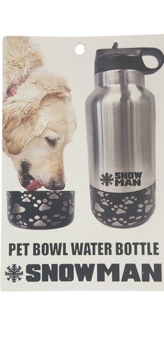 Dog Bowl Attached to Stainless Steel Vacuum Insulated Travel Bottle 33 oz