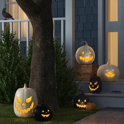 11.5" Lit Pumpkin Jack O' Lantern Halloween Prop with Timer/Terracotta Like Black Antique Wash Finish- Hyde and EEK! Boutique