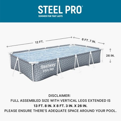 Bestway Steel Pro 12' x 6'7" x 26" Rectangle Above Ground Outdoor Swimming Pool (LOCAL PICKUP ONLY)