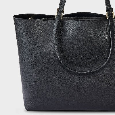 Dual Strap Triple Compartment Tote Bag - A New Day Black