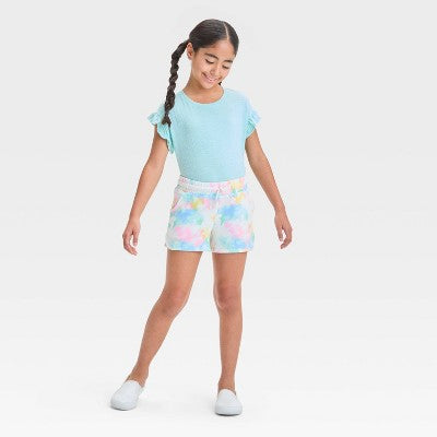 Girls' Pull-On Knit Shorts - Cat & Jack Tie-Dye Cream XS