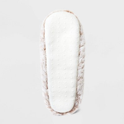 Women's Herringbone Faux plush Cozy Pull-On Slipper Socks with Grippers - Auden Tan/Ivory M/L: Cushioned Insole