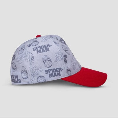 Toddler Boys' Spider-Man Baseball Hat: Gray Canvas, Movie Logo, Back Snap Closure, One Size Fits Most, Spot Clean