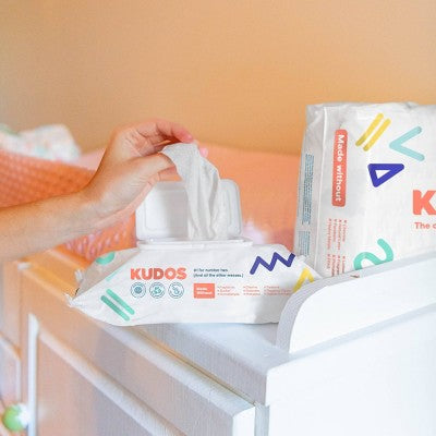 Kudos Skin-Loving Baby Wipes - 99% Water, Plastic-Free & Unscented - 180ct/3pk