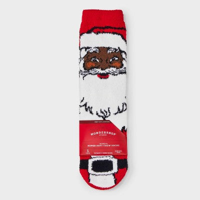 Women's Vintage Santa Cozy Christmas Crew Socks with Gift Card Holder - Wondershop Red/White 4-10