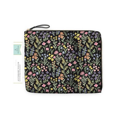 Day Designer Accessory Pencil Pouch Flower Field Black: Faux Leather Zipper Pouch, Pencil Bag for Teens, 11.25" x 9.5"