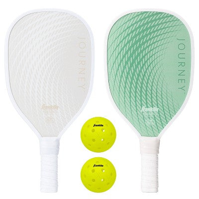 Franklin Sports 2 Player Journey Traditional Pickleball Paddle Set in Mesh Bag - Green/Beige: Wood Core, 4" Grip Size