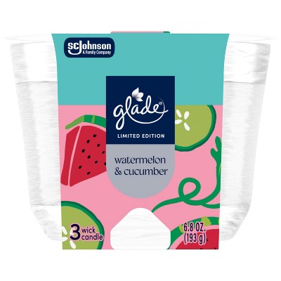Glade 3 Wick Spring Scented Glass Jar Candles - Watermelon & Cucumber - 6.8oz: Indoor Use, Approximate Burn Time 30 Hours, Spring & Summer