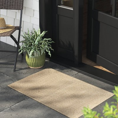 2'x3' Natural Woven Reversible Rectangular Braided Outdoor Accent Rug Heathered Cream - Threshold (LOCAL PICKUP ONLY)