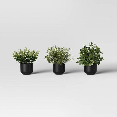 4.3" Set of 3 Mini Artificial Plants in Black Pot - Room Essentials
