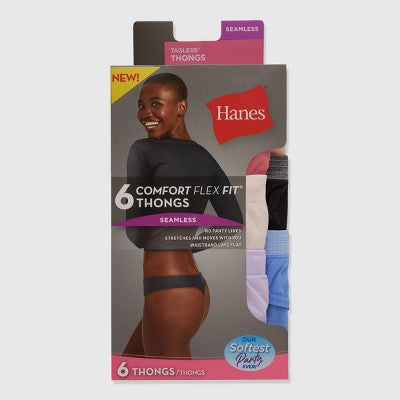 Hanes Women's 6pk Super Stretch Microfiber Comfort Flex Thong Underwear - Colors May Vary M