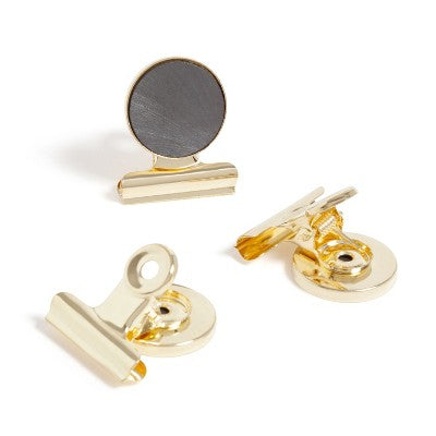 U Brands 3ct Magnetic Bulldog Clips Gold: Fridge & Locker Magnets, Metal Stationery Clips, Office Fasteners