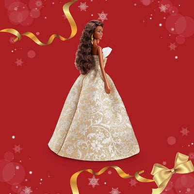 Barbie Signature 2025 Holiday Barbie Fashion Doll, Black Hair Silver & Gold Gown