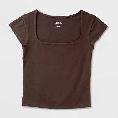 Women's Slim Fit Short Sleeve Square Neck T-Shirt - L