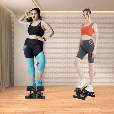 Upgraded Hydraulic Silent Stepper for Home Use with LCD Display Adjustable Resistance Double Resistance Bands 330lbs Capacity Foldable Storage Leg