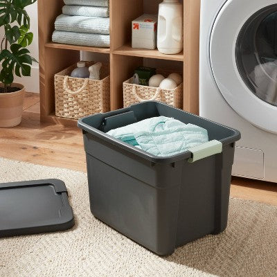 12gal Latching Storage Tote - Brightroom: Stackable Gray Utility Bin with Lid, Portable Universal Organizer
