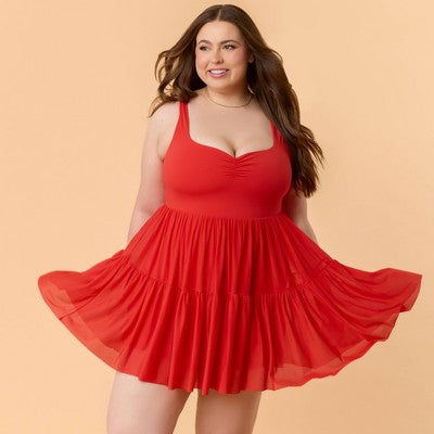 Blogilates Women's Sweetheart Babydoll Dress - Red X
