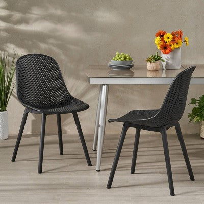 Posey 2pk Resin Modern Dining Chairs - Black - Christopher Knight Home: Weather-Resistant, Armless Patio Seating (LOCAL PICKUP ONLY)