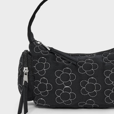 Girls' Quilted Cargo with Pockets Shoulder Bag - art class Black: Floral Pattern, Woven Softside, 16" Strap Length