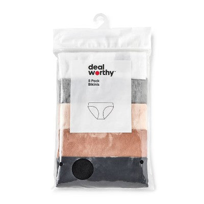 Women's 5pk Cotton Blend Bikini Underwear - Dealworthy Assorted Neutral S