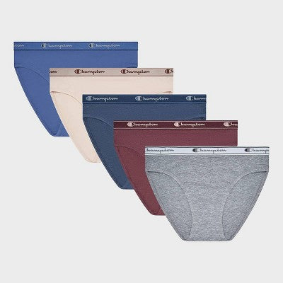 Champion Women's 5pk Cotton Stretch Iconic Essentials Hi-Cut Underwear - L
