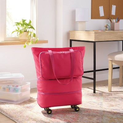 Collapsible Rolling Tote Pink - Brightroom