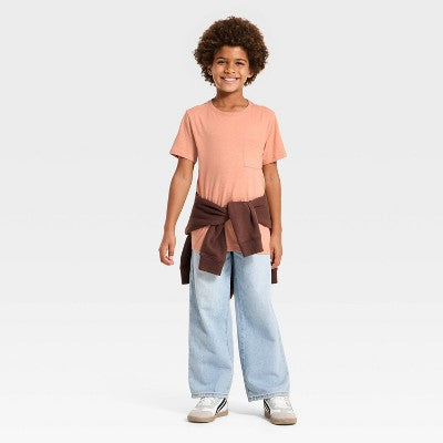 Boys' Short Sleeve Pocket T-Shirt Cat & Jack Light Orange L Husky