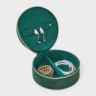 Round Travel Jewelry Organizer with Gold Bow - A New Day Green