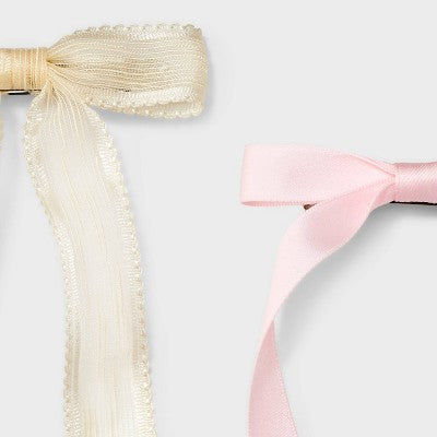 Sheer Satin Bow Barrette Set - A New Day Pink
