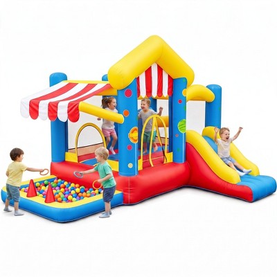 BATHWA Bounce House with Slide, Inflatable Bouncy Castle with Blower, Basketball Hoop, Ball Pit & Canopy, Obstacle Trampoline for Indoor/Outdoor (LOCAL PICKUP ONLY)