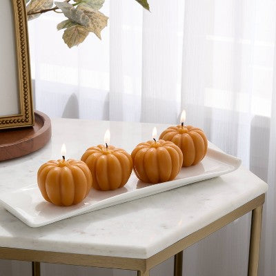4pk Mini Wax Pumpkin Figural Candle Set Vanilla Pumpkin - Threshold