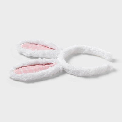 Bunny Ears Easter Headband White Pink Gingham - Spritz