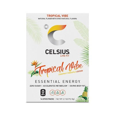 CELSIUS On The Go Powder Sticks Tropical Vibe Essential Energy - 14pk Sticks