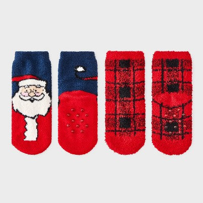 Toddler 2pk Cozy Christmas Santa Socks - Wondershop Red/Navy Blue 2T-3T