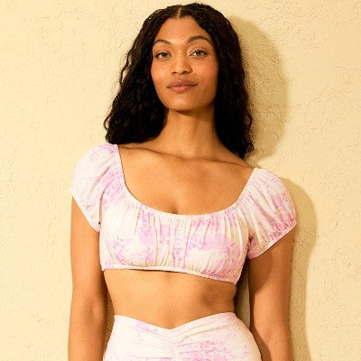 Women's Floral Print Shirred Bralette Bikini Top M