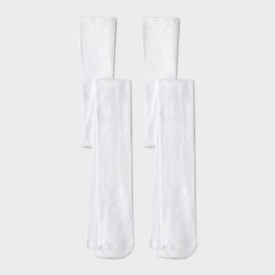 Girls' 2pk Cotton Tights - Cat & Jack Ivory M