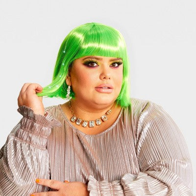 Adult Light Up Hot Neon Green Bob Halloween Costume Wig - Hyde & EEK! Boutique