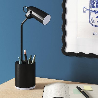 Task Table Lamp with Nightlight Ebony Integrated LED Bulb - Room Essentials