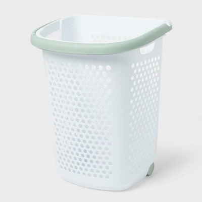 BR Rolling Hamper White with Daydream Green Handles - Brightroom (LOCAL PICKUP ONLY)