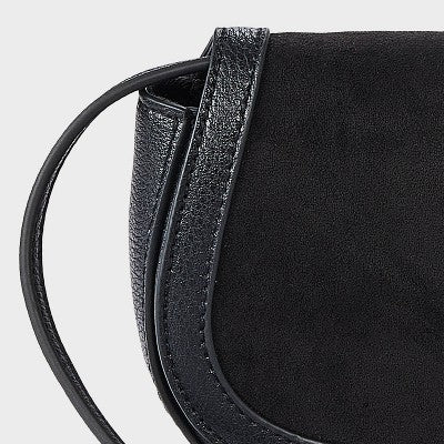 Faux Suede Turn Lock Wallet Crossbody - A New Day Black
