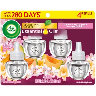 Air Wick Scented Oil Air Freshener Refills - Summer Delights - 4pk: Electric Plug-In, Melon & Wildflower Fragrance
